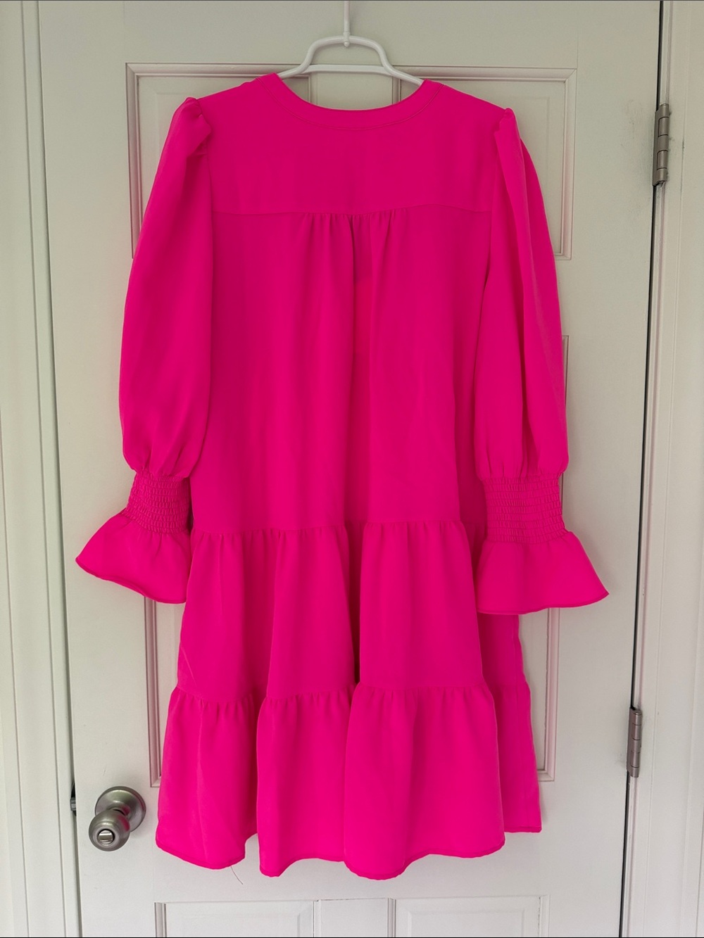 NWT TUCKERNUCK POMANDER PLACE mini dress size L electric pink smocked cuff - Picture 3 of 7